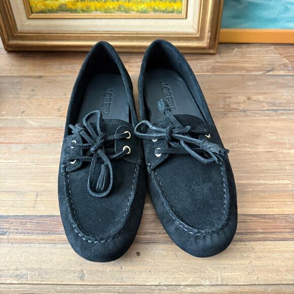 Women's J.Crew Black Suede Driving Moccasin Flat Loafer Shoes Size 9 NEW - Picture 2 of 9
